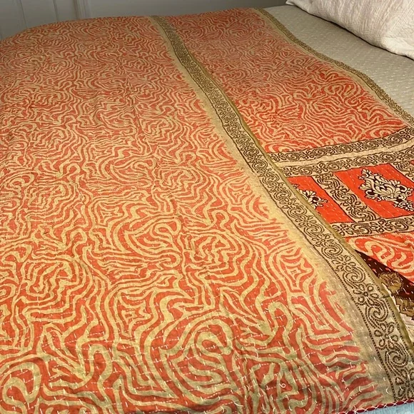 KANTHA QUILT HANDCRAFTED LIGHTWEIGHT REVERSIBLE BLANKET THROW BEDDING INDIA - Picture 8 of 10